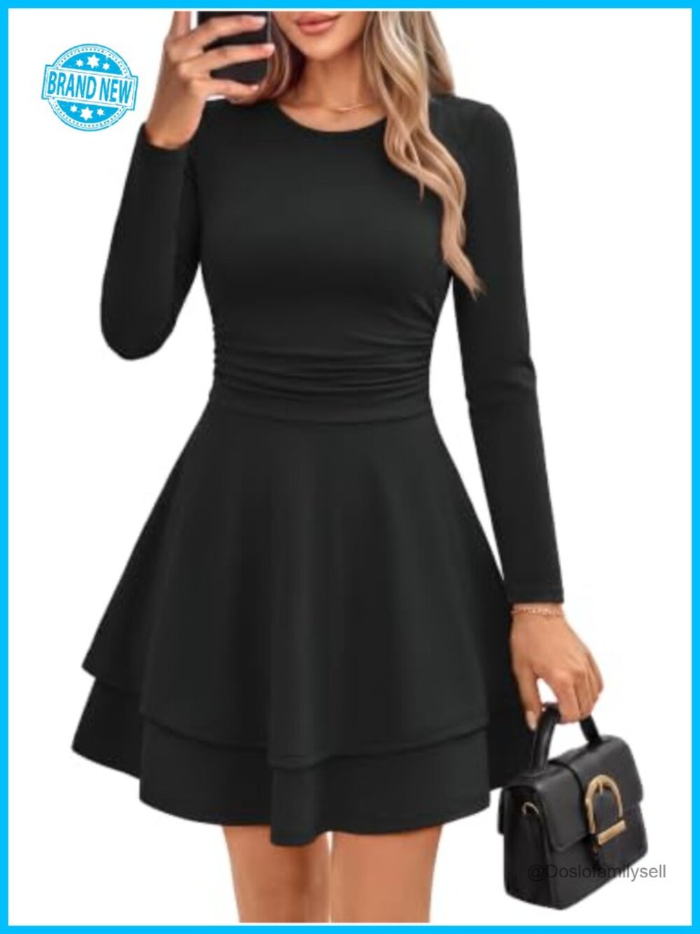 Women's Long Sleeve Mini Dress with Pockets Ruffle A Line Party